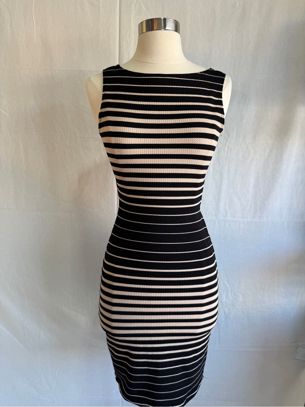 Snap Black and White Striped Sleeveless Midi Dress